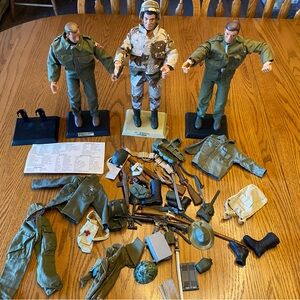Three 12” GI Joes - Military Action Figures with Gear.